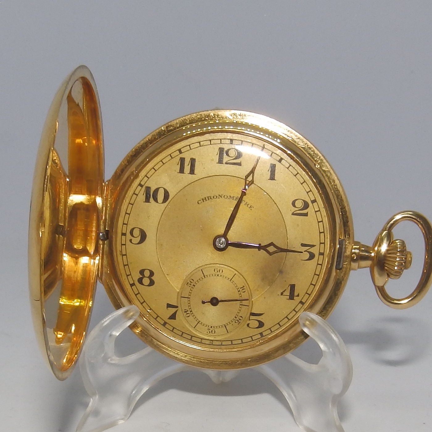 Incorrecto Parcial bomba CHRONOMETRE. FG. Reloj de Bolsillo, saboneta y remontoir. Oro 18k. Suiza,  Ca. 1890. Subastas Fígaro