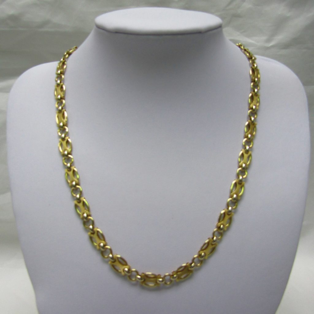 Collar De Oro Bicolor De 18k Eslabones En Oro Brillo Y Matizado De Diseño Peso 20 Gr 1086