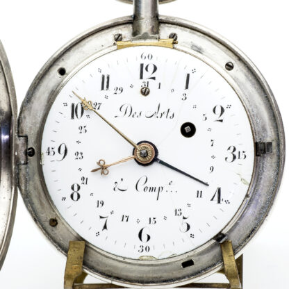 DESARTS & Cíe. (Geneve). Reloj Calendario de bolsillo lepine, Verge Fusee. Plata. Suiza, ca. 1850.