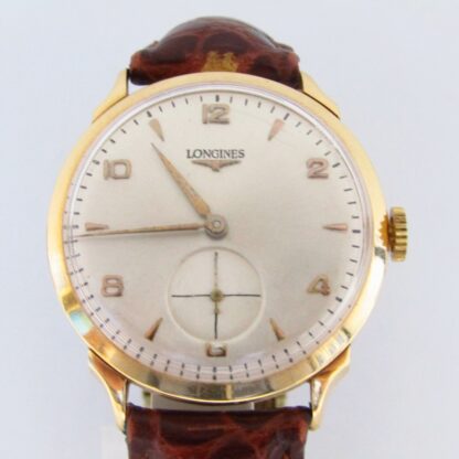 LONGINES. Reloj de pulsera para caballero. Oro 18k. Suiza, 1950.